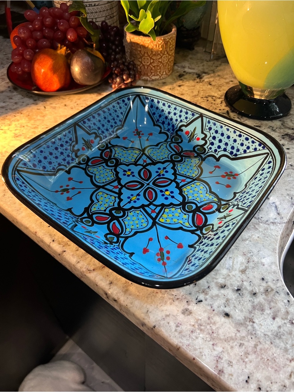 Hand-Painted Blue Ceramic Serving Bowl - New!